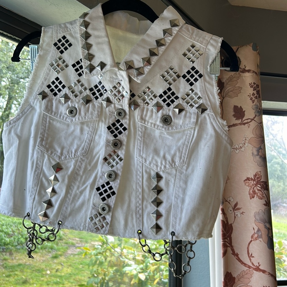 Handmade white denim vest